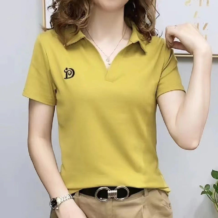 Women's V-neck Short-sleeved High-end Western Style Youthful-looking Casual Top - Chic Angle